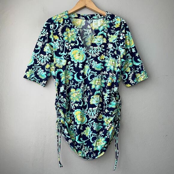 Lands End Size Small Ruched Swim Shirt Nylon Top Coastal Beach Scuba Active - Picture 1 of 10